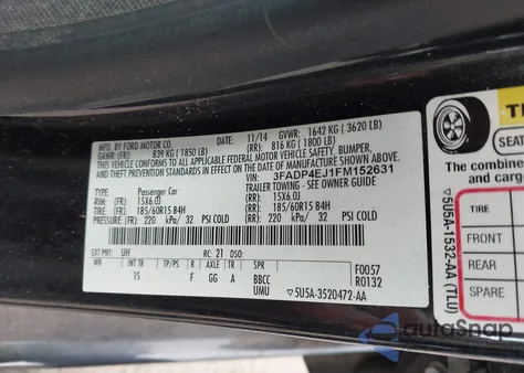 2015 Ford Fiesta Se z USA, uszkodzony, nr VIN 3FADP4EJ1FM152631